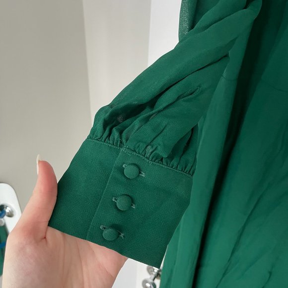 Reformation Midleton Dress Emerald Green Open Back Mock Neck Puffed Sleeves - Picture 6 of 11